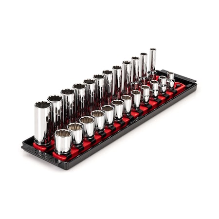 Tekton 3/8 Inch Drive 12-Point Socket Set with Rails, 24-Piece (8-19 mm) SHD91216